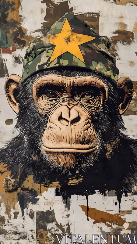 Chimp commander portrait with bold camo star cap.