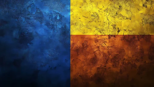 Textured blue and tricolor blocks evoke bold abstract balance.