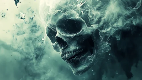 Ghostly smoke skull emerges from eerie green mist