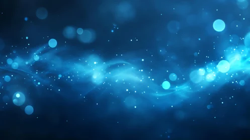 Abstract blue light wave with glowing particles in digital style.