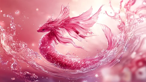 Rosewater dragonfish spirals through luminous liquid skies.