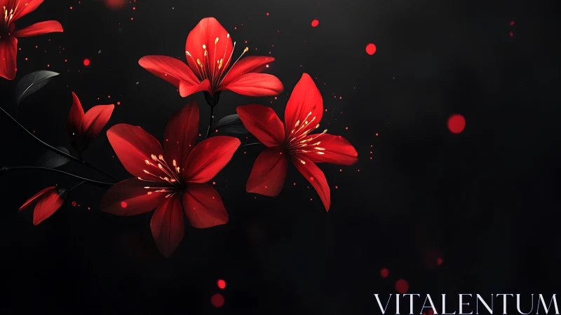 Red Lilies on Black: Luminous Floral Study.