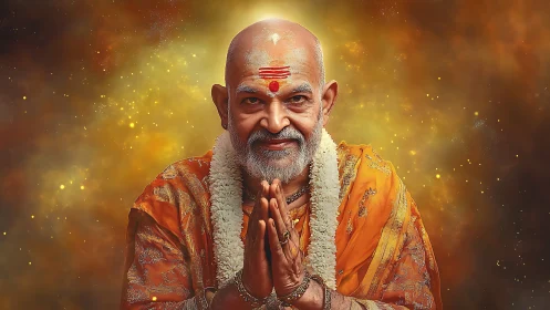 Photorealistic spiritual portrait with radiant cosmic backdrop.