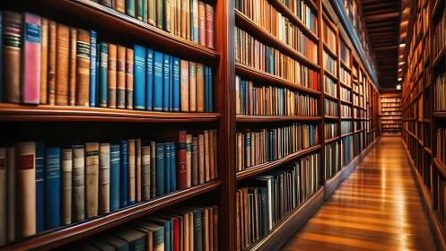 Longitudinal archival library stacks with vanishing perspective.