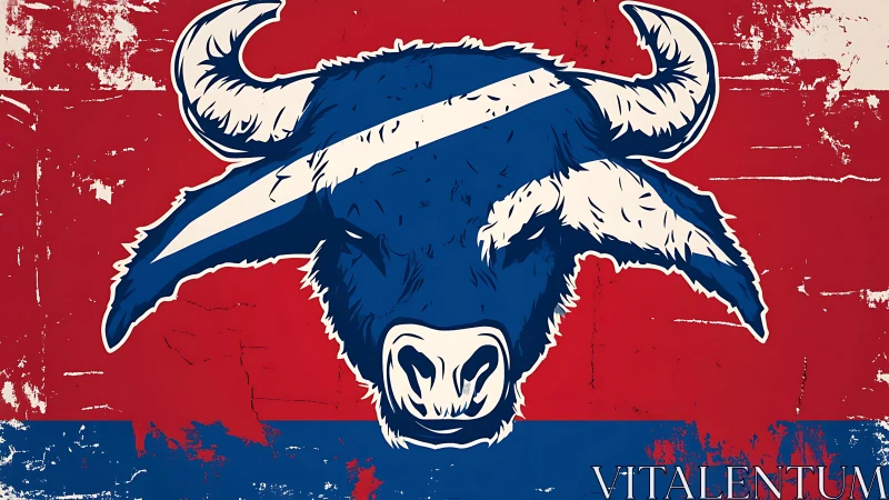 Buffalo head emblem in bold red blue distressed field.