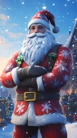 Stylized 3D Santa Claus avatar in snowy holiday environment