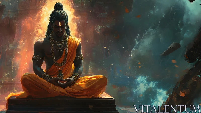 Meditating deity rendered in high-contrast mystical digital painting
