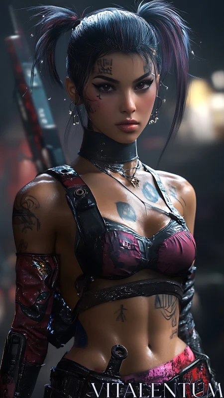Cyberpunk sexy female fighter rendered in detailed 3D scene