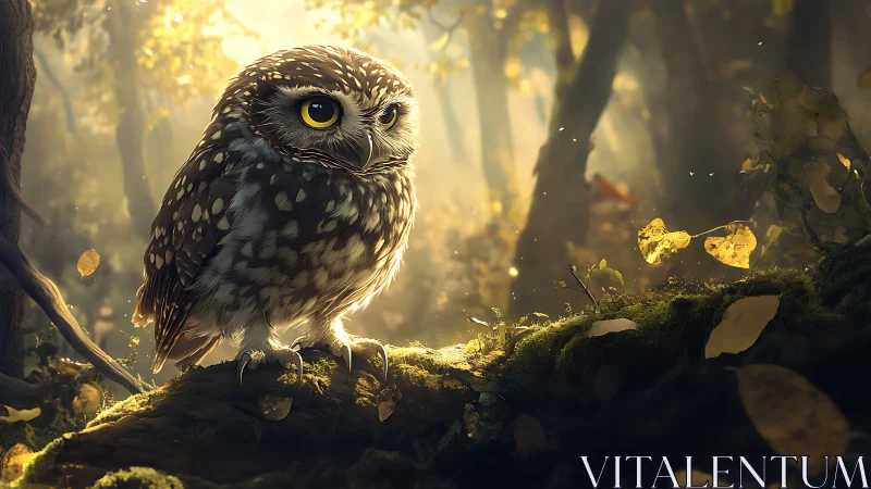 Adorable Owl in Enchanted Forest, Soft Golden Light Fantasy.