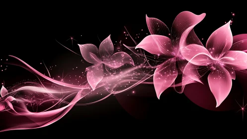 Luminous Pink Orchids with Flowing Energy Trails.