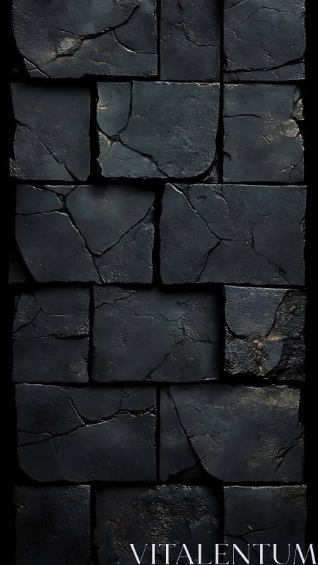 Weathered charcoal stone wall with quiet fractured rhythm.