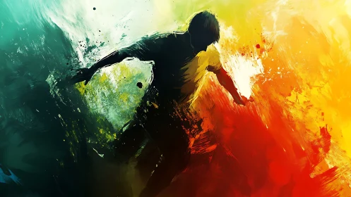 Silhouette of dynamic runner in bold abstract color field.