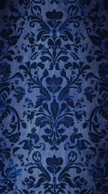 Midnight blue damask blooms over a quiet woven glow.