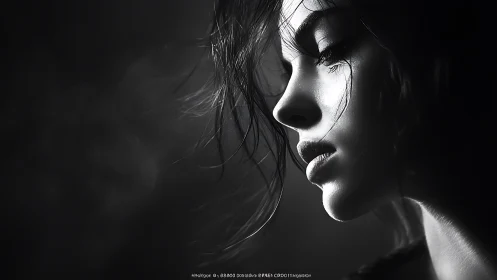 Side-lit female profile captures quiet, emotional intensity.
