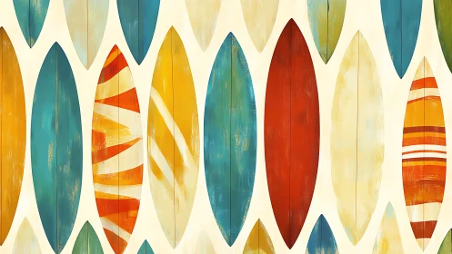 Vertically aligned surfboards form repeated elongated shapes