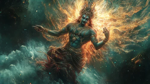 Divine celestial figure emerging from ethereal oceanic light