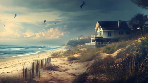 Elevated Coastal Dwelling with Dune Fortification and Atmospheric Rendering