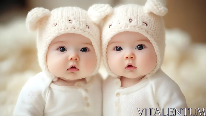 Twin Baby Dolls Strike Adorable Poses in Matching Cream Knitwear