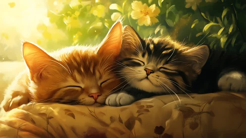 Peaceful Kittens Rest Together in Golden Sunlight.