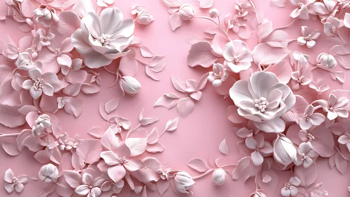 Delicate Petals Dance: Soft Floral Architecture Against Pink Dreamscape