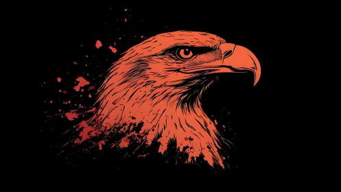 Fierce Red Eagle Head Digital Art with Grunge Splatter Effect.