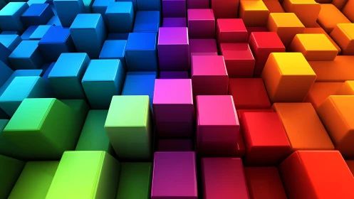 Stacked colored cubes form a dense three-dimensional gradient