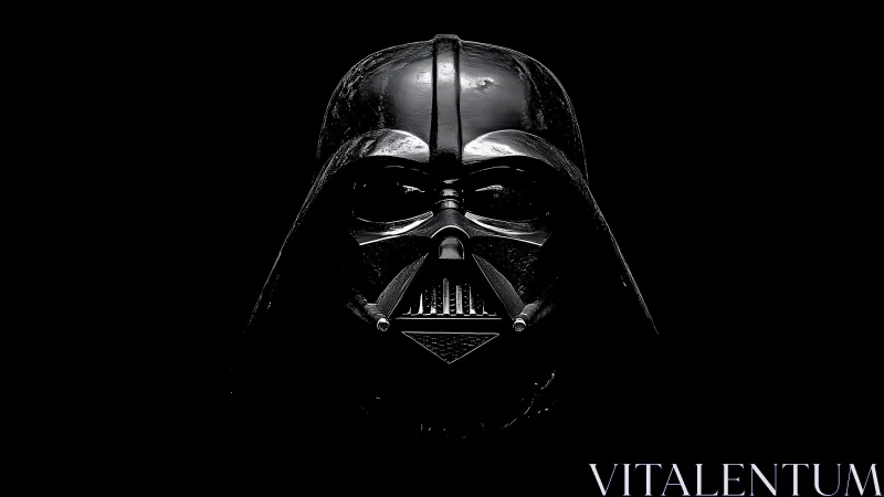 Specular black helmet portrait under high-contrast lighting.