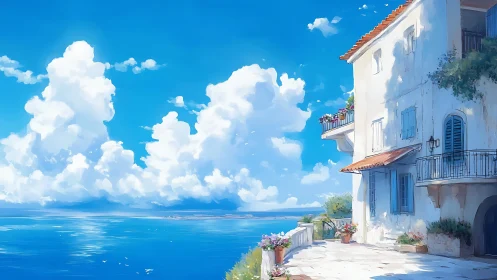 Mediterranean seaside villa in luminous coastal daylight.