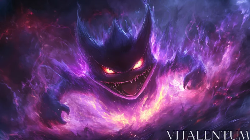 Ghostly monster erupts from neon purple firestorm of energy