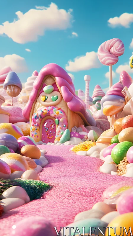 Candy Land Gingerbread House in Pastel 3D Realm.