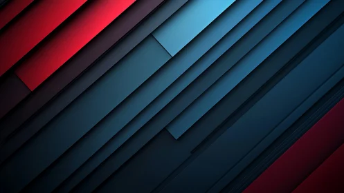 Diagonal layered geometric panels in red blue gradient.