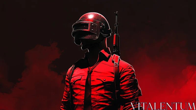 Helmeted battle royale soldier in stark red silhouette.