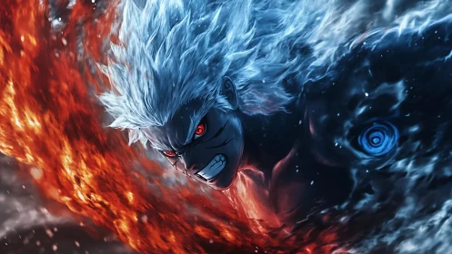 Fury Between Flame And Frost, A White Haired Storm Unleashed.