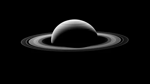 Saturn ring system in high-contrast monochrome limb view