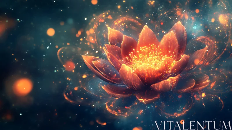 Glowing cosmic lotus blooms softly in a dreamy starlit haze