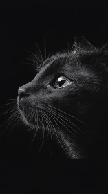 Monochromatic feline head rendered with fine-line etching technique