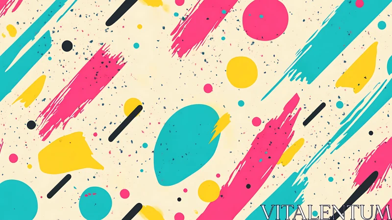 Diagonal neon brushstrokes and circles form dynamic abstract pattern