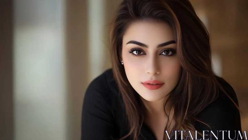 Soft-focus close-up portrait of woman with warm bokeh background