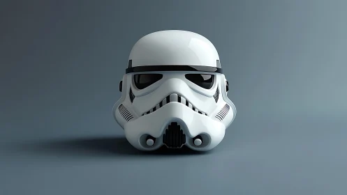 Iconic white helmet resting in calm sci fi stillness.