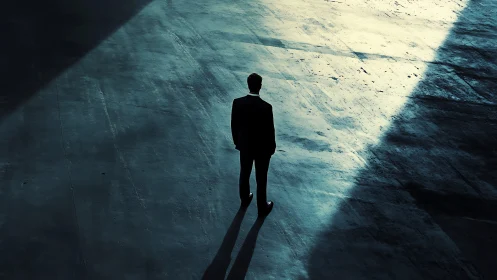 Silhouetted Figure in Geometric Light. Cinematic Minimalism.