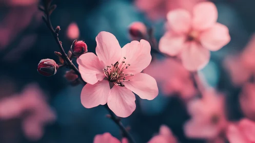 Pink Cherry Blossoms with Selective Focus Depth.