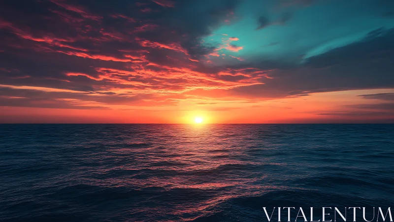Hyperreal seascape captures low-horizon sunset with vivid chroma