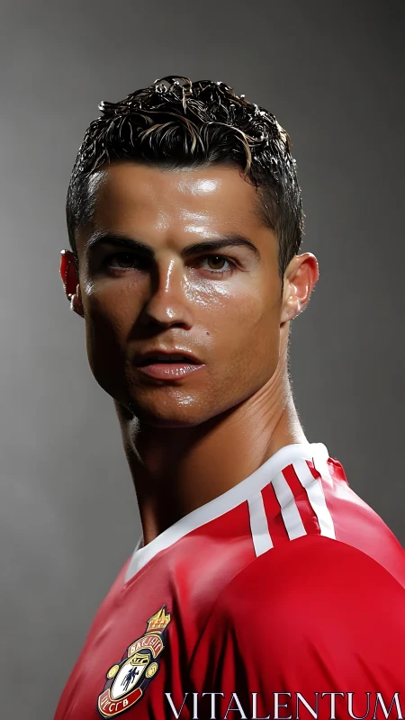 High-detail football portrait with specular facial highlights and kit