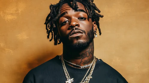 Stylized male portrait with warm backdrop and urban detailing