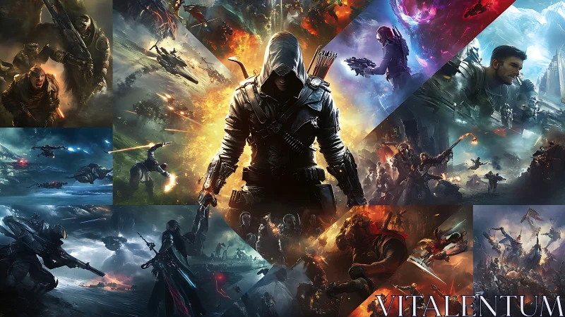 Shadow archer strides through fractured galaxies of war and light