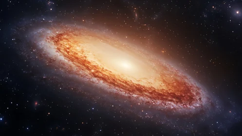 Spiral galaxy glows with radiant core and fiery dust halo