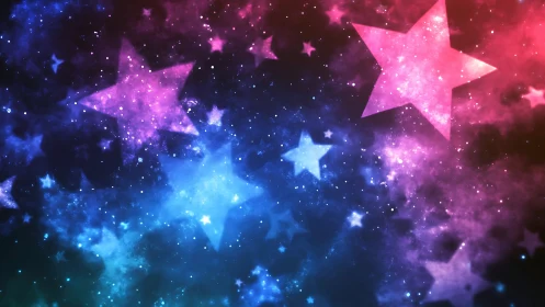 Neon galaxy stars drift through glowing cosmic clouds.