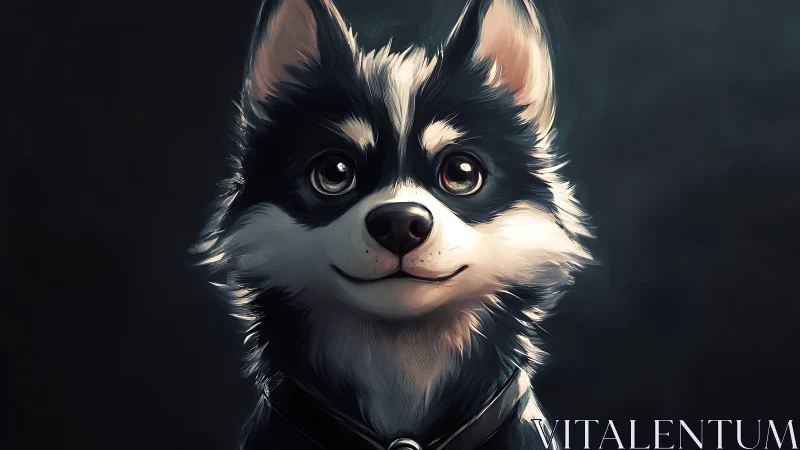 Digital husky puppy portrait with luminous fur detail.