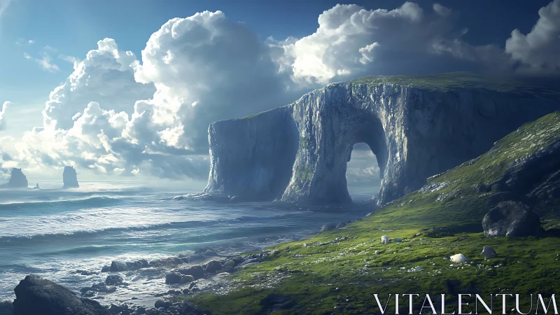 Massive Basaltic Arch Formation With Dramatic Coastal Geology and Cloud Dynamics