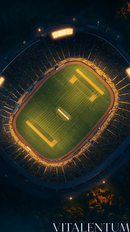 Cricket stadium glows under cinematic night floodlights.